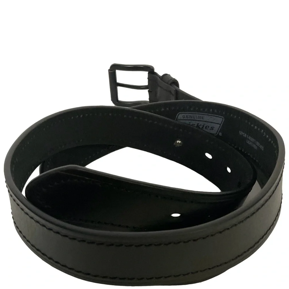 Genuine Dickies Black Leather Work Belt Dark Metal Buckle; Size: 50”-52” L; Nice